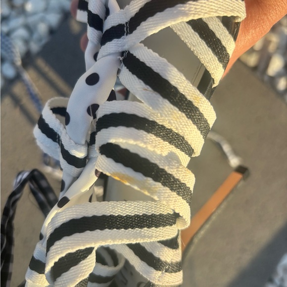 Gianni Bini Black and White Abrianna Gingham Lace-up Stiletto Sandals - Picture 10 of 14